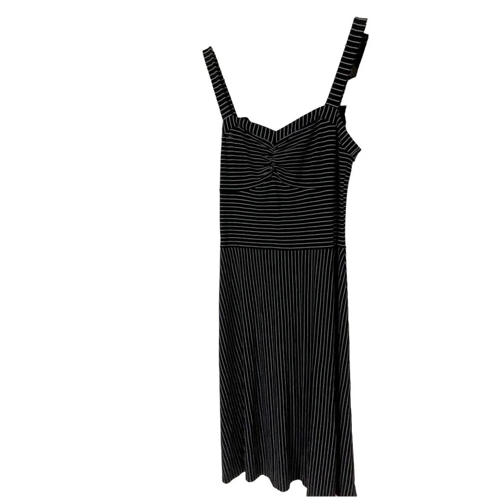 Ann Taylor LOFT Navy Striped Ruched Chest Stretchy & Soft/Strappy Midi Dress 10 - Picture 1 of 8